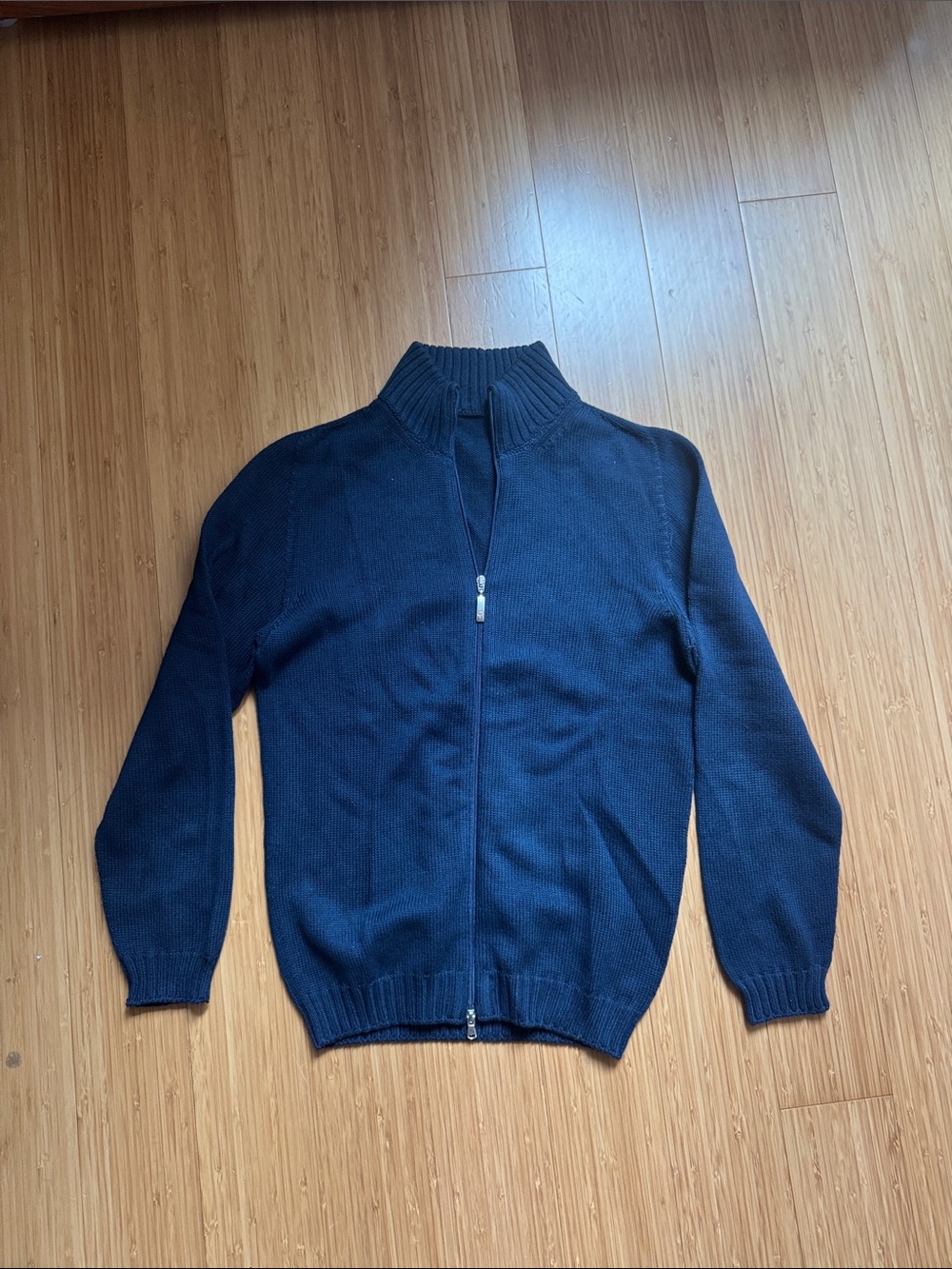 Kids Navy Zip-Front Knit Sweater